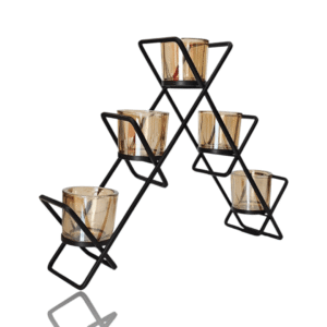 Metal Candle Stand - Home Decor Show Piece - 5 Glass Candle Holders Included