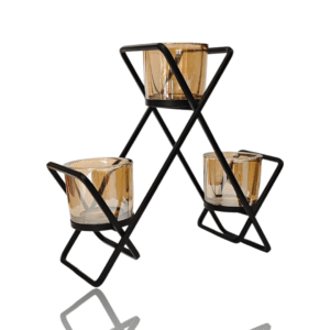 Metal Candle Stand - Home Decor Show Piece - 3 Glass Candle Holders Included
