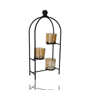 Metal Candle Stand - Home Decor Show Piece - 3 Glass Candle Holders Included