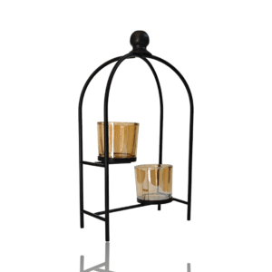 Metal Candle Stand - Home Decor Show Piece - 2 Glass Candle Holders Included