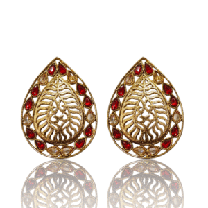 Red Fusion EarRing - Mehndi Gold Polish - VD32668
