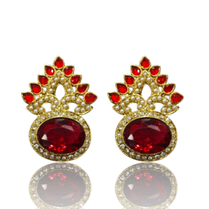 Red Ethnic Earring - Mehndi Gold Polish - VD001030