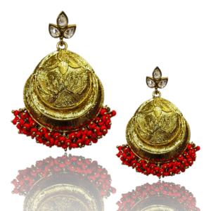 Red Ethnic Earring - Mehndi Gold Polish - VD001005