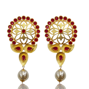 Rani Pink Ethnic Earring - Matte Gold Polish - VD44128
