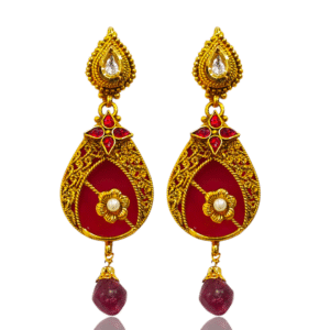 Rani Pink Ethnic Earring - Antique Gold Polish - KJ16504