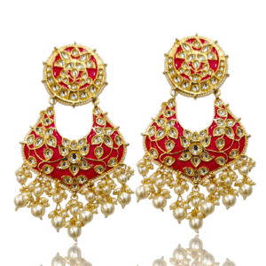 Rani Pink Ethnic Earring - Kundan - Gold Polish - Enamel (Meenakari) & Pearls - KJ88896