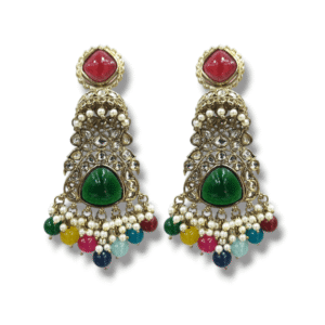 Multi Color - Ethnic/Traditional Earring - Blend of Jhumka & Chaand Bali - Mehndi Gold Polish - KJ