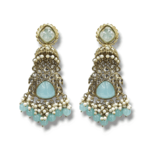 Turquoise/Firozi/Pale Blue - Ethnic/Traditional Earring - Blend of Jhumka & Chaand Bali - Mehndi Gold Polish - KJ