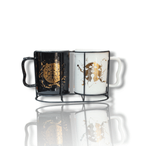 Starbucks Ceramic Mug with Metal Stand - Couple Mug Set - Black & White