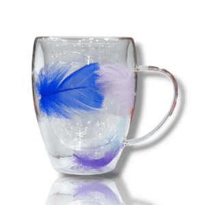 Double Wall Glass Cup with Handle - Multi Color Feathers