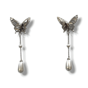 Silver Polish - Diamond Studded Butterfly with Chain & Pearl Earrings - Fashion Earring - Light Weight - KJ