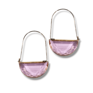 Baby Pink - Profile Hoop - Side Bali - Imported Cut Glass - Color Fashion Earring - KJ ANN
