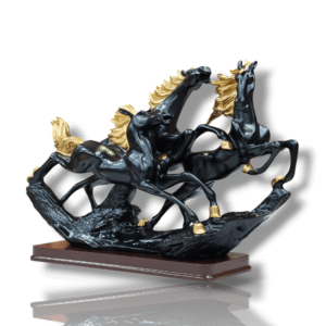 Galloping Wild Horses Masterpiece Statue Show Piece - Black - Big