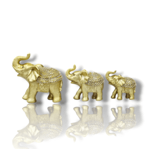 Elephant Family - Set of 3pcs - Golden Polish - Diamond Studded Show Piece