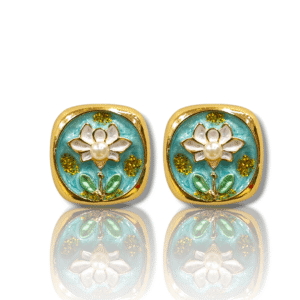 Turquoise (Firozi) - Floral Design Enamel Fashion Tops with Pearl - Statement Earrings - KJ