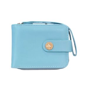 Ladies Wallet with Lock Button & Dedicated Zip Pocket for Multiple Cards - Sky Blue Color