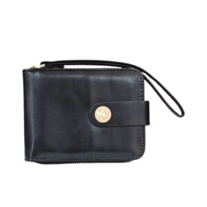 Ladies Wallet with Lock Button & Dedicated Zip Pocket for Multiple Cards - Black