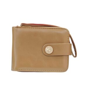 Ladies Wallet with Lock Button & Dedicated Zip Pocket for Multiple Cards - Tan Brown