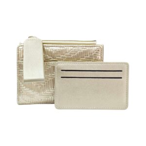 Book Fold Wallets for Ladies with a Detachable Card Holder - Metallic Gold