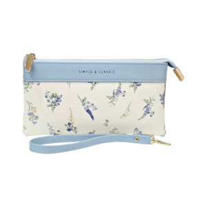 Simple and Classic Ladies Wallet - Printed Material - Multi Pocket Organised Design - Pale / Sky Blue